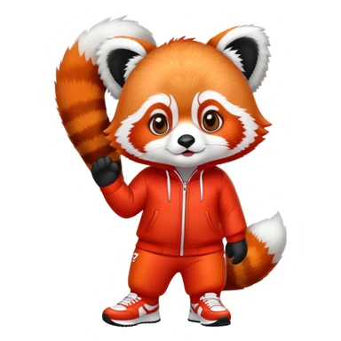 A red panda in a track suit wearing sneakers sticker