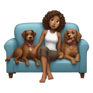 Brown girl being lazy on a sofa with three dogs next to her sticker