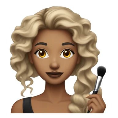 Make makeup artist holding makeup brush light skin long hair sticker