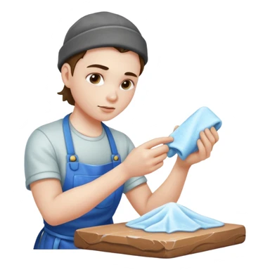 Sculptor polishing with cloth,Ice Sculptors. sticker