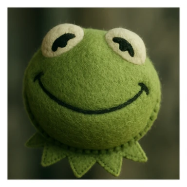 smiling plush Kermit face, emoji style, soft fabric look, joyful expression sticker