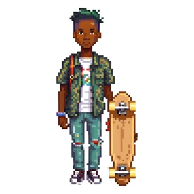 black man holding a skateboard sticker