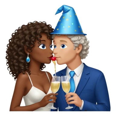 middle age blue eyed white man kissing a sexy dark skin girl curly locks sticker