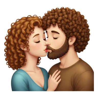 curly haired girl kissing a man with a beard, romantic couple kiss sticker