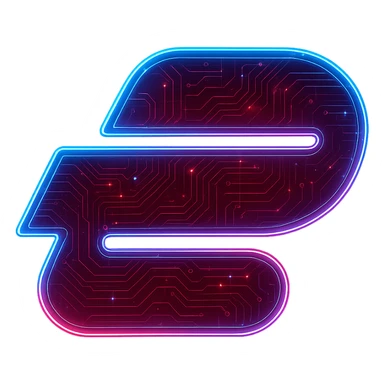 Transform the ExpressVPN logo into a cyberpunk, holographic style with glowing neon red, blue, and pink edges. Add intricate circuit patterns throughout the entire icon while maintaining the recognizable ExpressVPN logo shape. Keep the main color red and overlay neon and circuit effects in a futuristic, clean style consistent with cyberpunk glow and intricate circuit details. The background should be transparent. sticker