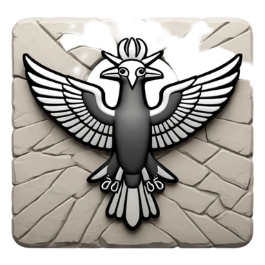 Minimal Faravahar-inspired ancient glyph,
Unicode-like pictogram similar to 𓄂𓆃,
abstract, single-symbol design,
monochrome, flat,
ancient carved sign,
no background, no text sticker