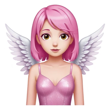 Angel-White Wings-Pink Hair-Pink Glitter Dress sticker