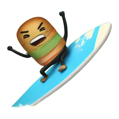 Sushi riding a surf board in the ocean sticker