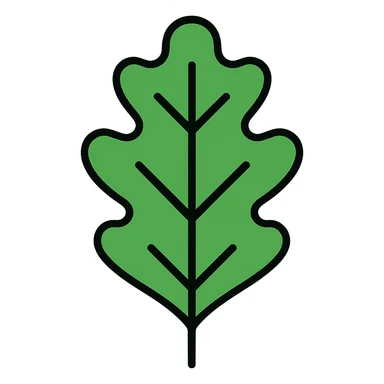 Change the oak leaf icon to green color, keep the color outline style with black outlines, maintain the original shape and details of the oak leaf. sticker