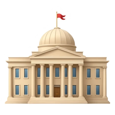 Minimal 3D emoji style government ministry building, classical architecture with columns and triangular roof, official state institution, neutral beige stone, clean shading, financial institution icon, isolated on transparent background, professional, no flags, no text sticker