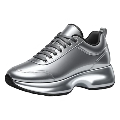 A pair of futuristic sneakers emoji made of silver chrome, sleek streetwear design, smooth metallic panels, subtle reflections, luxury swag aesthetic, iOS emoji style, centered, clean white background sticker