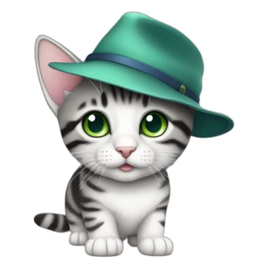 wearing-a-hat-cuddly-light-white-and-grey-domestic-shorthair-tabby-with-green-and-blue-eyes-black-pupils,-walking-and-playing sticker