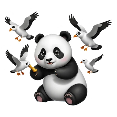 Panda shooing seagulls sticker