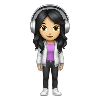 Cartoon character with long black hair, stylish outfit, silver headphones sticker