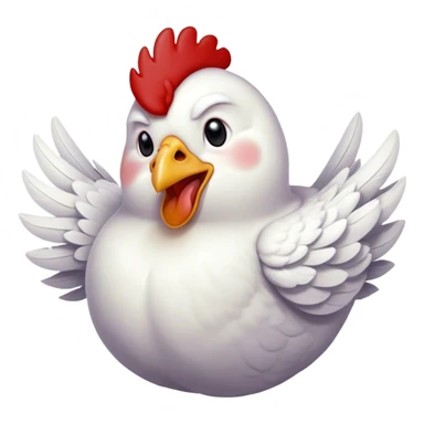 Cinematic Cute Yawning White Chicken Portrait Emoji, Head tilted slightly with a dramatic, wide-open yawn, showcasing a soft, fluffy white plumage with a crisp red comb and drooping wings, round beady eyes barely open in drowsy contentment, Simplified yet irresistibly adorable features, highly detailed, glowing with a soft, cozy glow, high shine, relaxed yet expressive, stylized with a touch of whimsy, bright and endearing, soft glowing outline, capturing the essence of a sleepy yet affectionate chicken, so drowsy it feels like it could stretch out of the screen and curl up for a nap! sticker