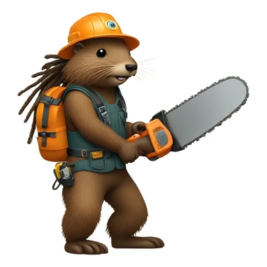 Beaver with dreadlocks in climbing gear with a chainsaw  sticker