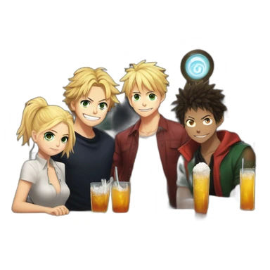 Buffy,izuku,Sanji,Bakugo ans itadori dans un bar sticker