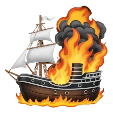 un barco quemandose blanco y negro  sticker