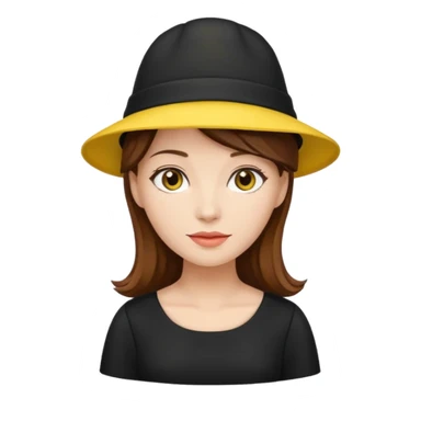 brown hair black dress yellow hat sticker