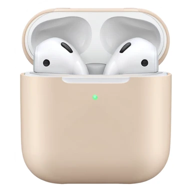 Airpods in a pale beige case sticker