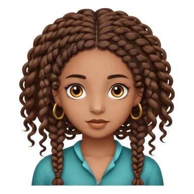 girl with thin braids with curls and brown eyes, brown skin, eyelashes, siren eyes sticker