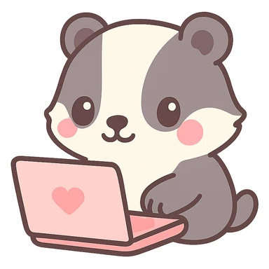 Remove the background so the badger typing on a laptop is on a transparent background, keep the kawaii style. sticker