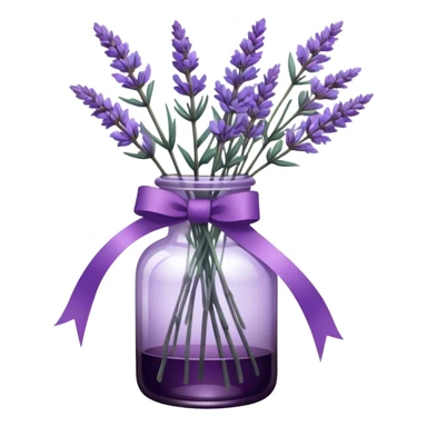A vintage glass bottle, filled with delicate lavender stems in varying shades of soft lilac and deep aubergine, is adorned with a hand-dyed violet ribbon tied into a gentle bow. The light filters through the dusty glass, casting shadows of lavender sprigs onto the lace-covered surface, as if capturing a fleeting moment of serenity.






 sticker