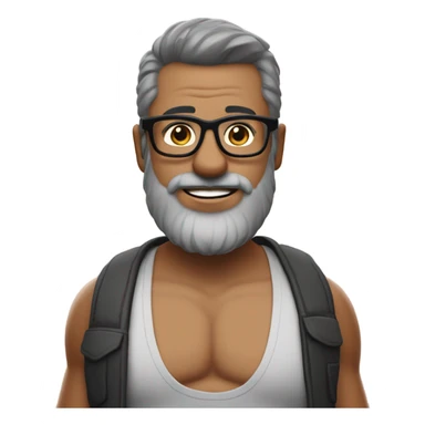 dad with black hair and a gray beard and wide glasses shirtless with a beer belly holding a Bud Light ￼￼￼ sticker