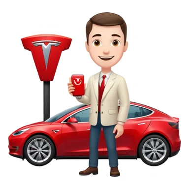 White Smiling man on red Tesla sticker