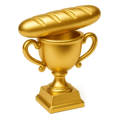 a trophy with a baguette on top, classic trophy base, gold, playful style sticker