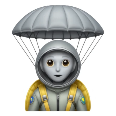 Skydiving gray alien with parachute and UFO sticker