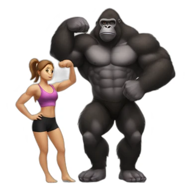 Big buff Gorilla holding a beautiful girl with a big back doing exercises sticker