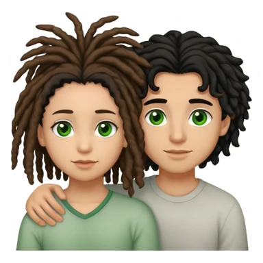 couple holding eachother. the boy is light skinned, short brown dreads, and green eyes. the girl is light skinned, curly black hair, and brown eyes sticker