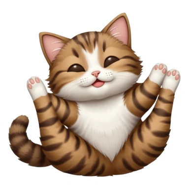 dark brown tabby and white small cat in funny positions upside down with eyes closed sticker