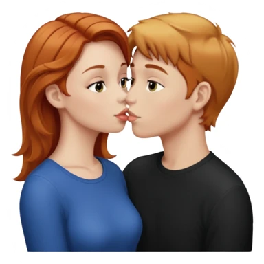 reddish-blonde hair girl kissing a brunette boy sticker