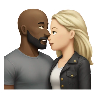 White girl dark hair kissing muscular black bald man with beard sticker