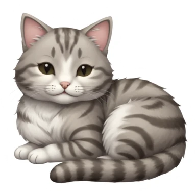 1 grey and white small cat with its eyes closed lying down leaning on his elbow with his paw curled under his head holding it up sticker