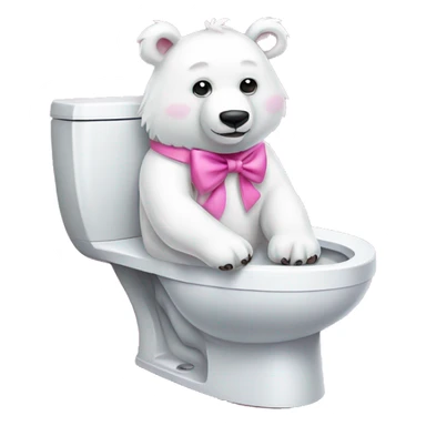 White Bear wearing a pink bow sitting on a toilet  sticker