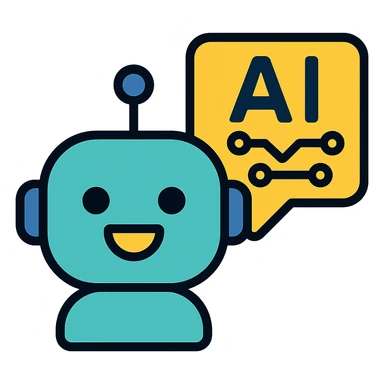 chatbot speech bubble with AI circuit lines, modern style, lineal color icon with black outlines sticker