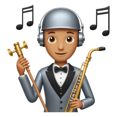 robot a sophisticated and elegant emoji that represents orchestration and arrangement. The design should feature a conductor’s baton, musical notes, and a symphonic score, symbolizing the process of arranging and orchestrating music. Incorporate instruments like a violin, trumpet, sticker