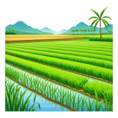 lush rice paddy with young rice plants, vibrant colors, modern emoji style sticker