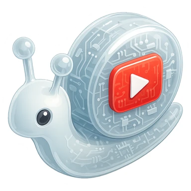 white robot snail with YouTube play button, glossy circuit style sticker