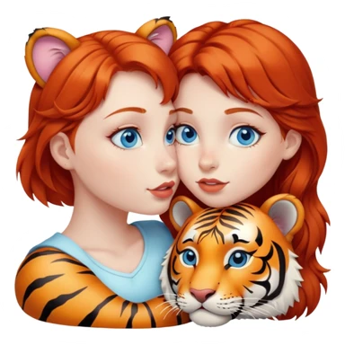 blue-eyed redhead girl kissing tiger sticker