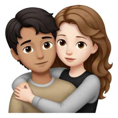 girl with long light brown hair and pale skin hugging a boy with short black wavy hair and tanned skin sticker