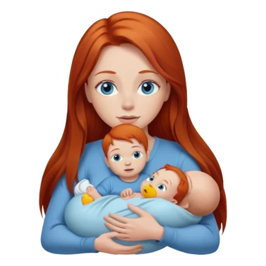 A red head with long straight hair, she has blue eyes with big boobs and a baby boy sticker