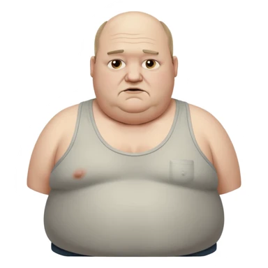 extremely morbidly obese middle aged white man in wifebeater with  dirty appearance. His hair is balding and grey and greasy sticker