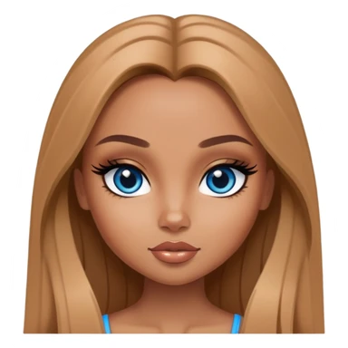pretty bratz girl, long light brown hair, blue eyes, black eyeliner, tan skin sticker