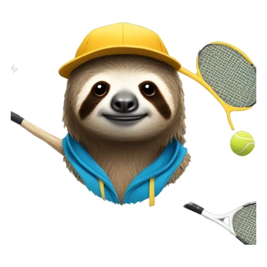 sloth in a cap with a tennis racket sticker