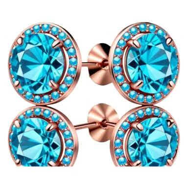 Colorshifting turquoise to blue to pink sparkling realistic still life 4D rendering rose gold diamond earrings sticker