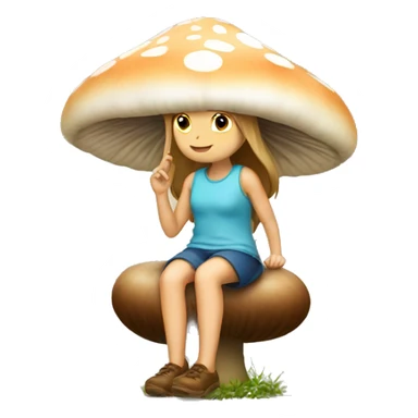 Girl sit under mashroom sticker